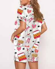 Women's  Print Shirt & Shorts Pyjama Two-piece Set