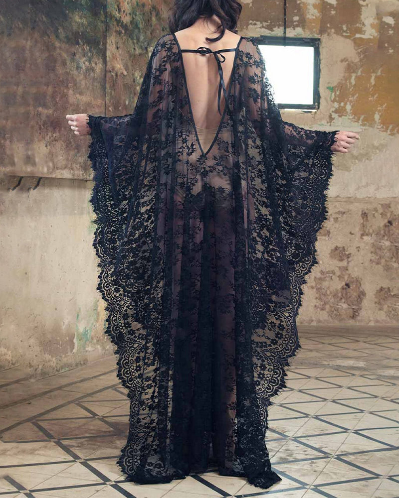 Halloween Costume Transparent Lace Gothic Sexy Backless Robe
