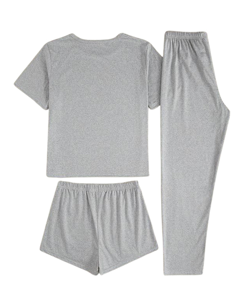 Women's Cow Print Tee & Short & Pants Pyjama Set