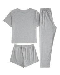 Women's Cow Print Tee & Short & Pants Pyjama Set