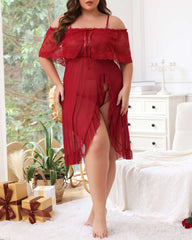 Sexy Plus Size Sheer Lace Nightdress & Panty Set