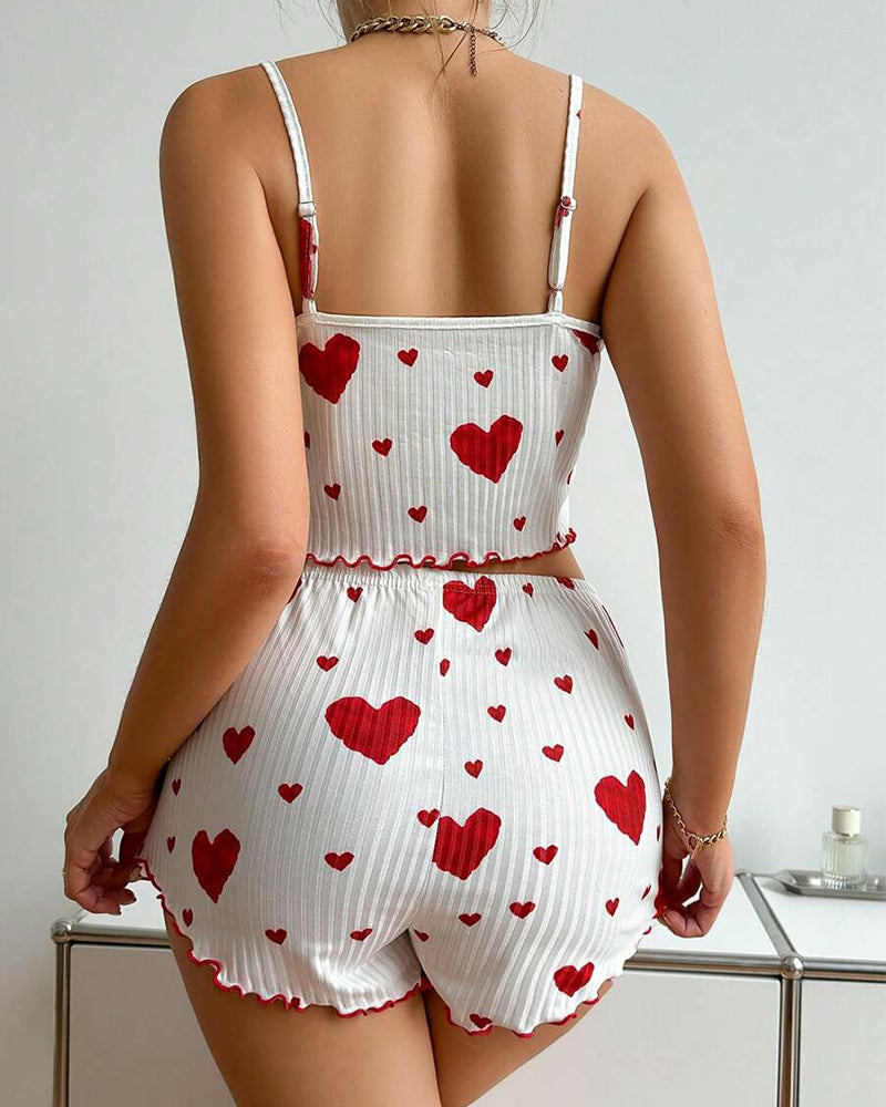 Women's Strawberry Print Camisole And Shorts Pajama Set