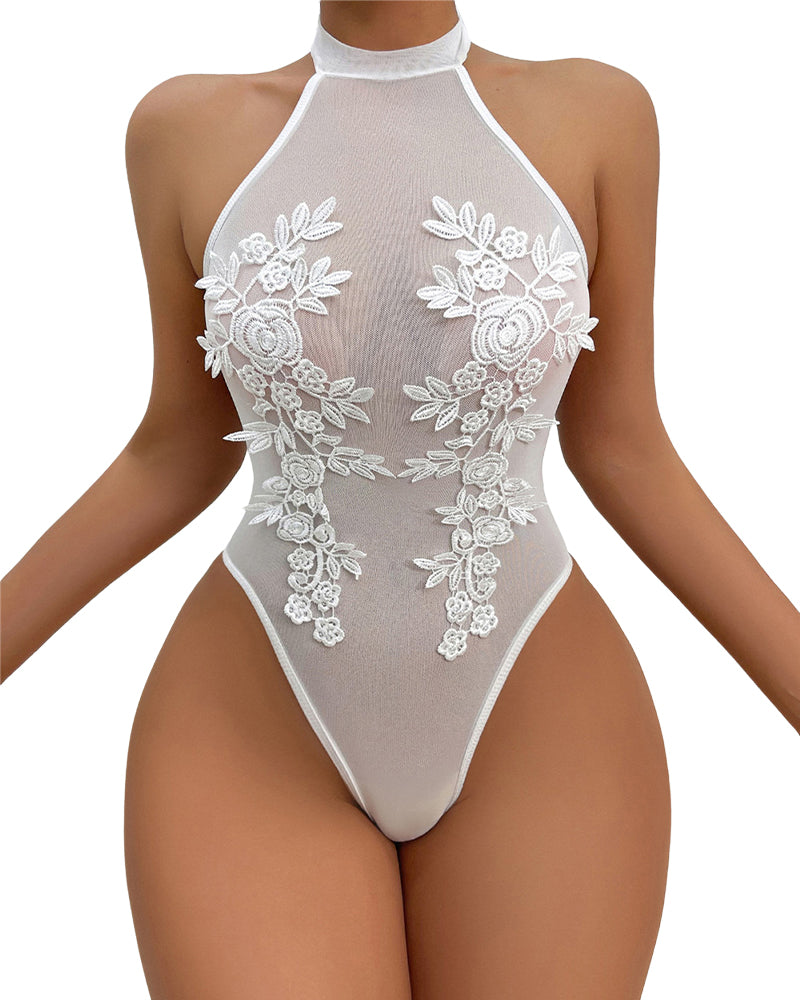KISSLOVE Women's Floral Embroidery See-Through Sexy Lingerie