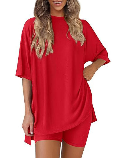 Casual Oversized 2-Piece Lounge Set with Crewneck & Split Hem