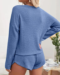 Comfy Waffle Knit Pajama Set – Long Sleeve Shirt & Shorts