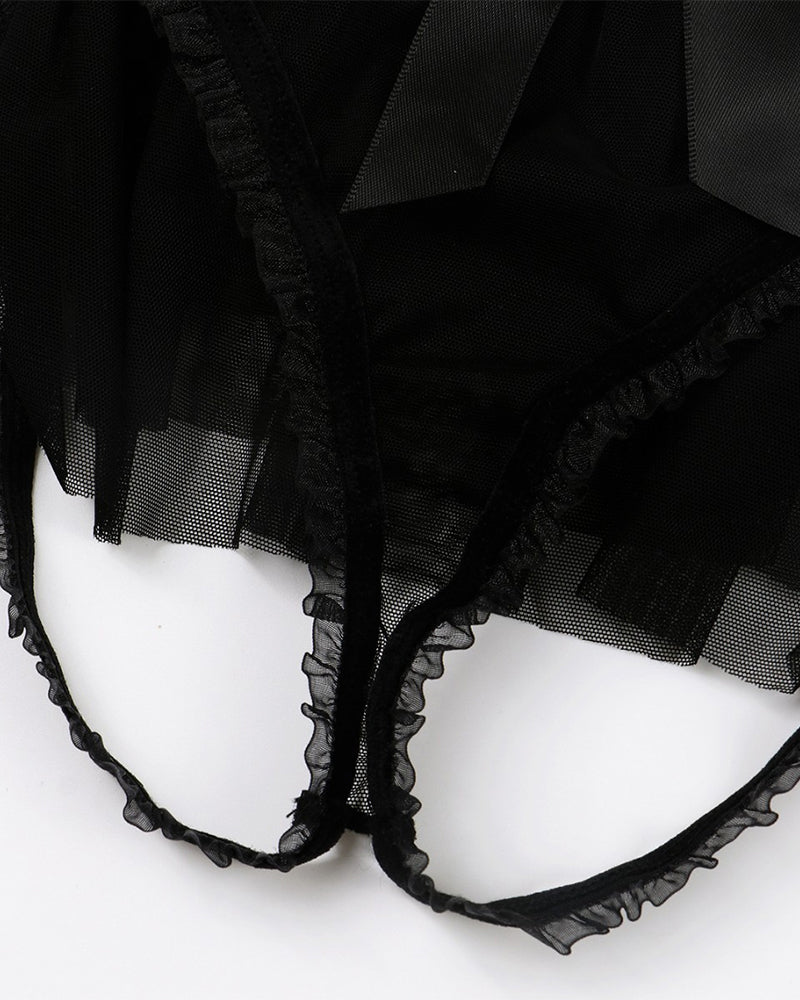 Transparent mesh printed bow panties sexy Crotchless thong