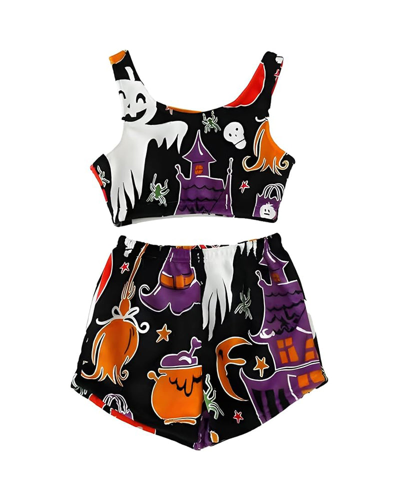 Women's Graphic Tank Top & Elastic Waist Shorts Flannel Pajama