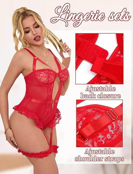 Women's Contrast Lace Cut Out Ring Linked Sexy Lingerie