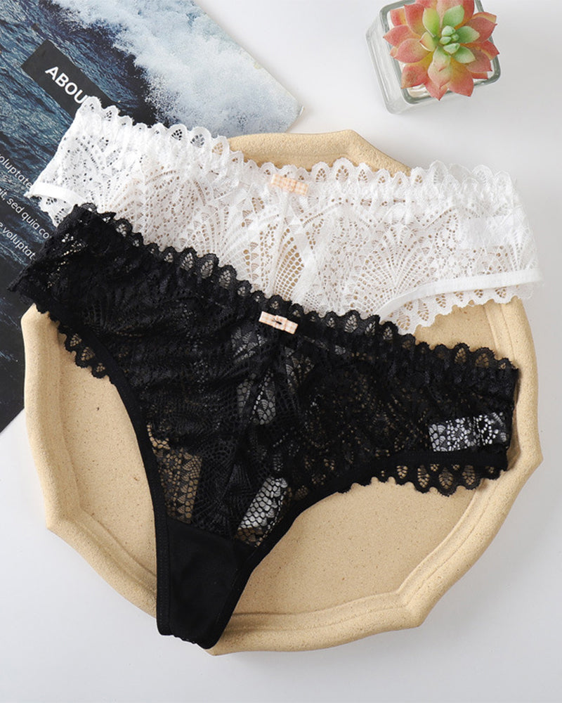 2 Sets Transparent Hollow Cross Lace Lace Thong