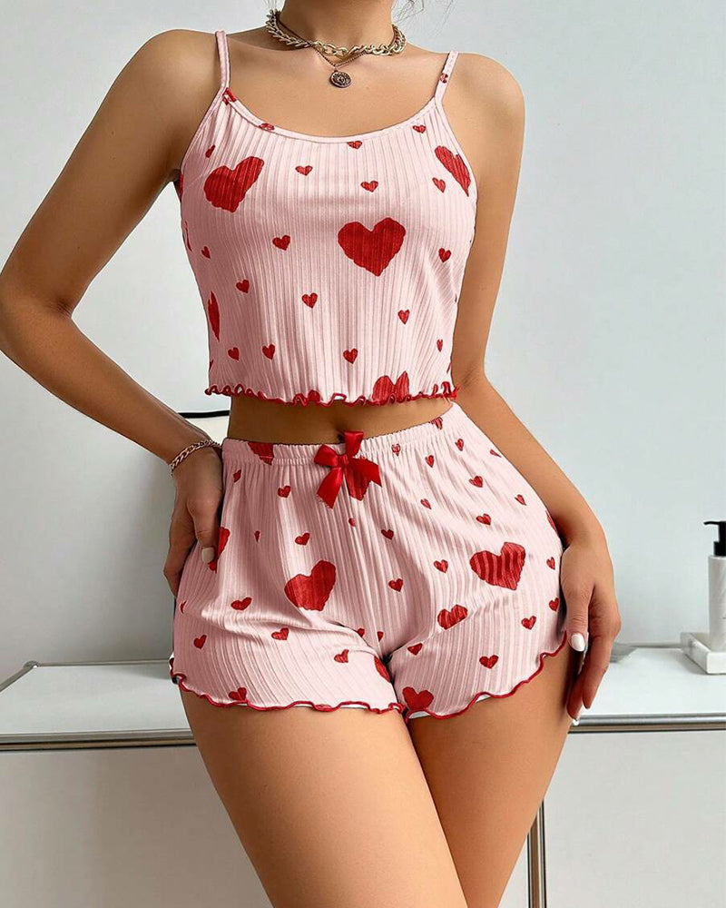 Women's Strawberry Print Camisole And Shorts Pajama Set