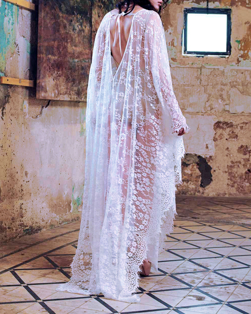 Halloween Costume Transparent Lace Gothic Sexy Backless Robe