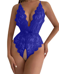 Women Sexy Lingerie Backless Lace Halter Jumpsuit