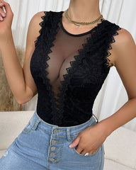 Lace stitching perspective sexy body shaping camisole jumpsuit