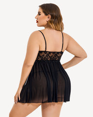 Plus Size V Neck Mesh Side Slit Babydolls