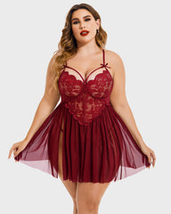 Plus Size V Neck Mesh Side Slit Babydolls