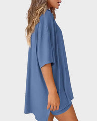 Casual Oversized 2-Piece Lounge Set – Crewneck & Split Hem