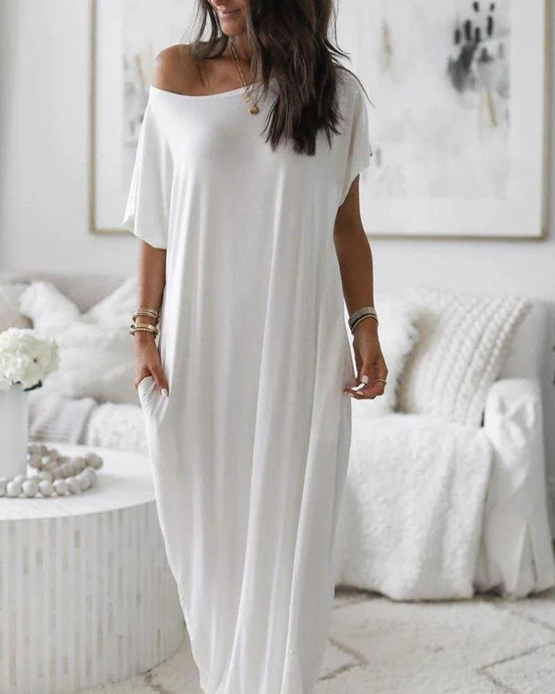 Women's Solid Color Batwing Sleeve Casual Elegant Comfy Short Sleeve Baggy Nightdress