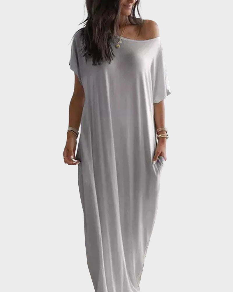 Women's Solid Color Batwing Sleeve Casual Elegant Comfy Short Sleeve Baggy Nightdress