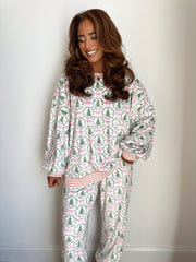 Christmas Print Long-Sleeve Top and Pants Pajama Set