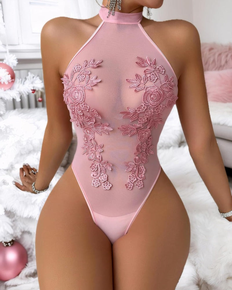 KISSLOVE Women's Floral Embroidery See-Through Sexy Lingerie