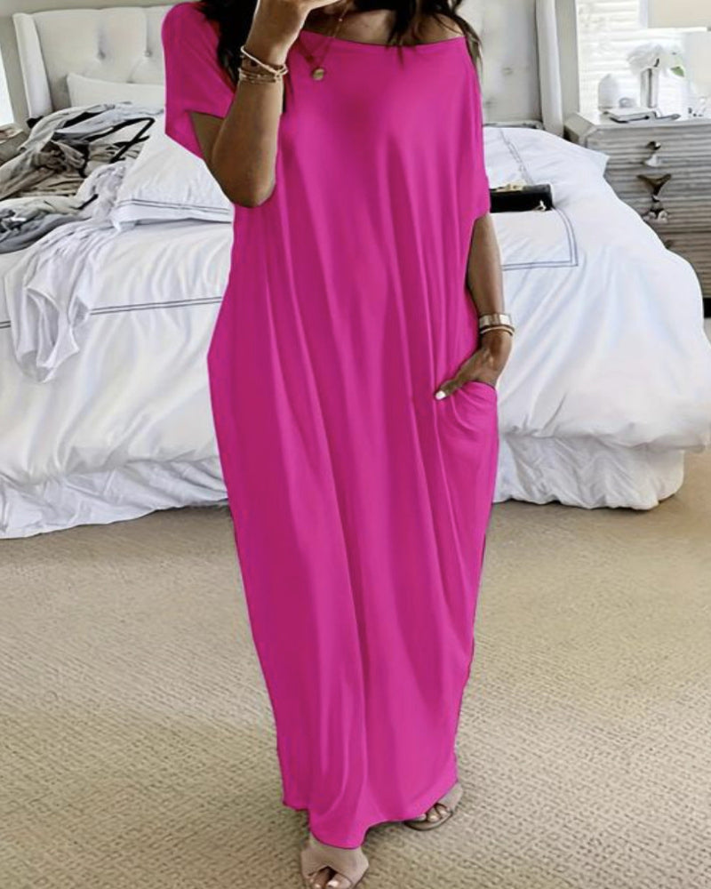 Women's Solid Color Batwing Sleeve Casual Elegant Comfy Short Sleeve Baggy Nightdress