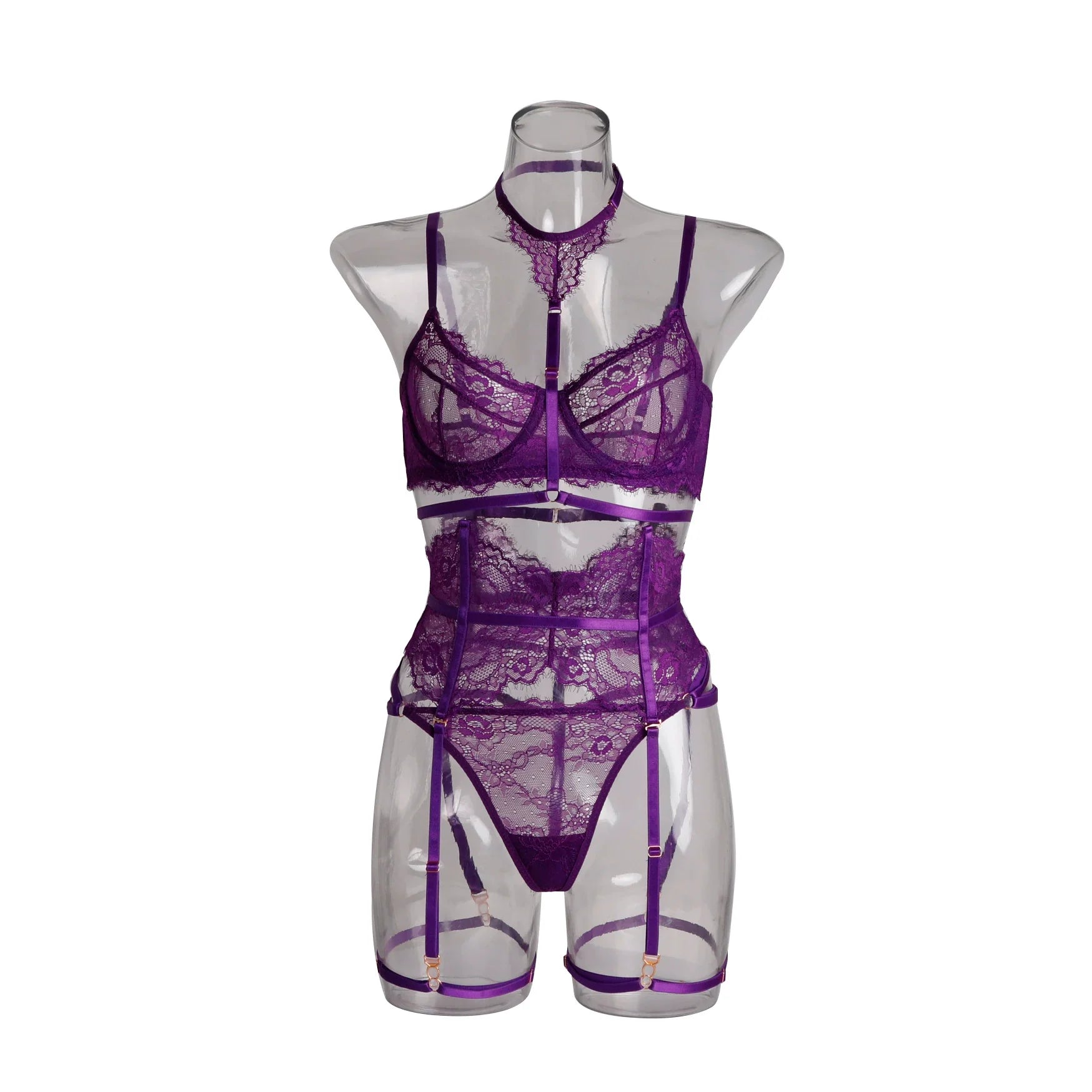 Halter Neck Lace Push Up Bra Set