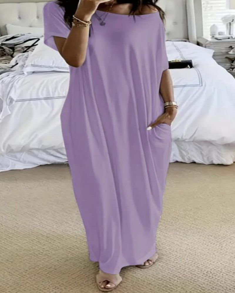 Women's Solid Color Batwing Sleeve Casual Elegant Comfy Short Sleeve Baggy Nightdress
