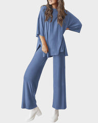 Split-Hem Wide Leg Pants 2-Piece Casual Set