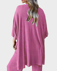 Split-Hem Wide Leg Pants 2-Piece Casual Set