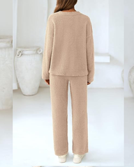 Women's 2-Piece Lounge Set Soft Chunky V Neck Tops & Wide Leg Long Pants  Pajama set