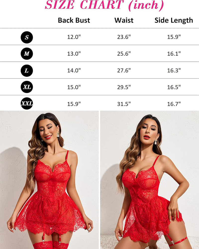 Sexy Lingerie for Women Eyelash Lace Baby Doll Dress Slip nightgown