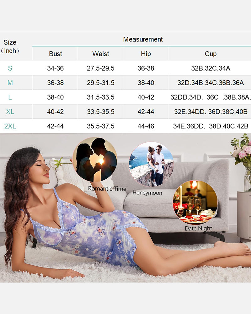 Lingerie for Women Sexy Babydoll Lingerie Strap Chemise Mesh Lace Nightdress Side Slit Negligee