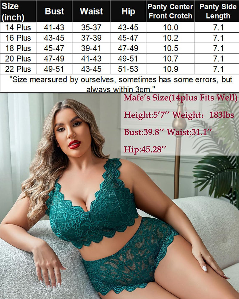 Plus Size Lingerie Set for Women Sexy Lace Halter Bralette High Waist Panty Set