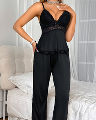 Sexy Black Lace Camisole Pajama Set – 2-Piece Sleepwear